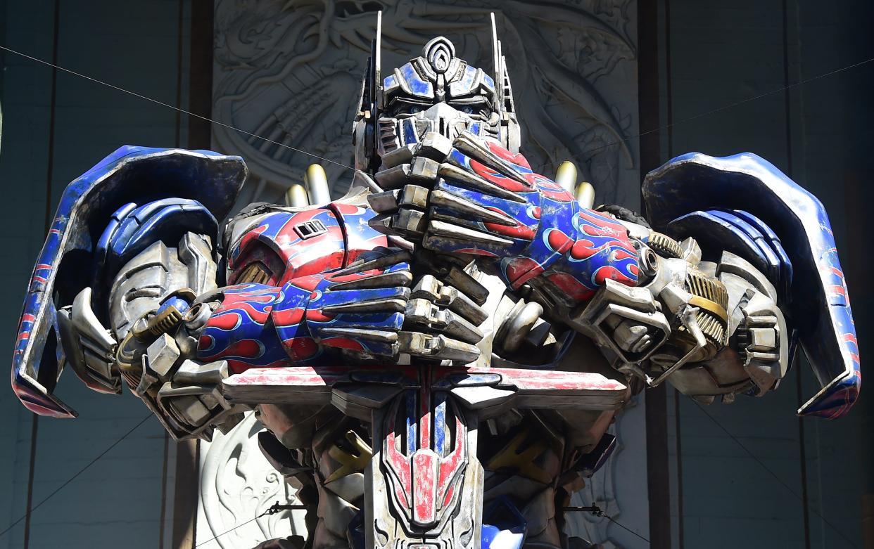 Optimus Prime, from the worldwide blockbuster film "Transformers: Age of Extinction" is unveiled at a handprint ceremony outside the TCL Chinese Theater in Hollywood, California on September 30, 2014.