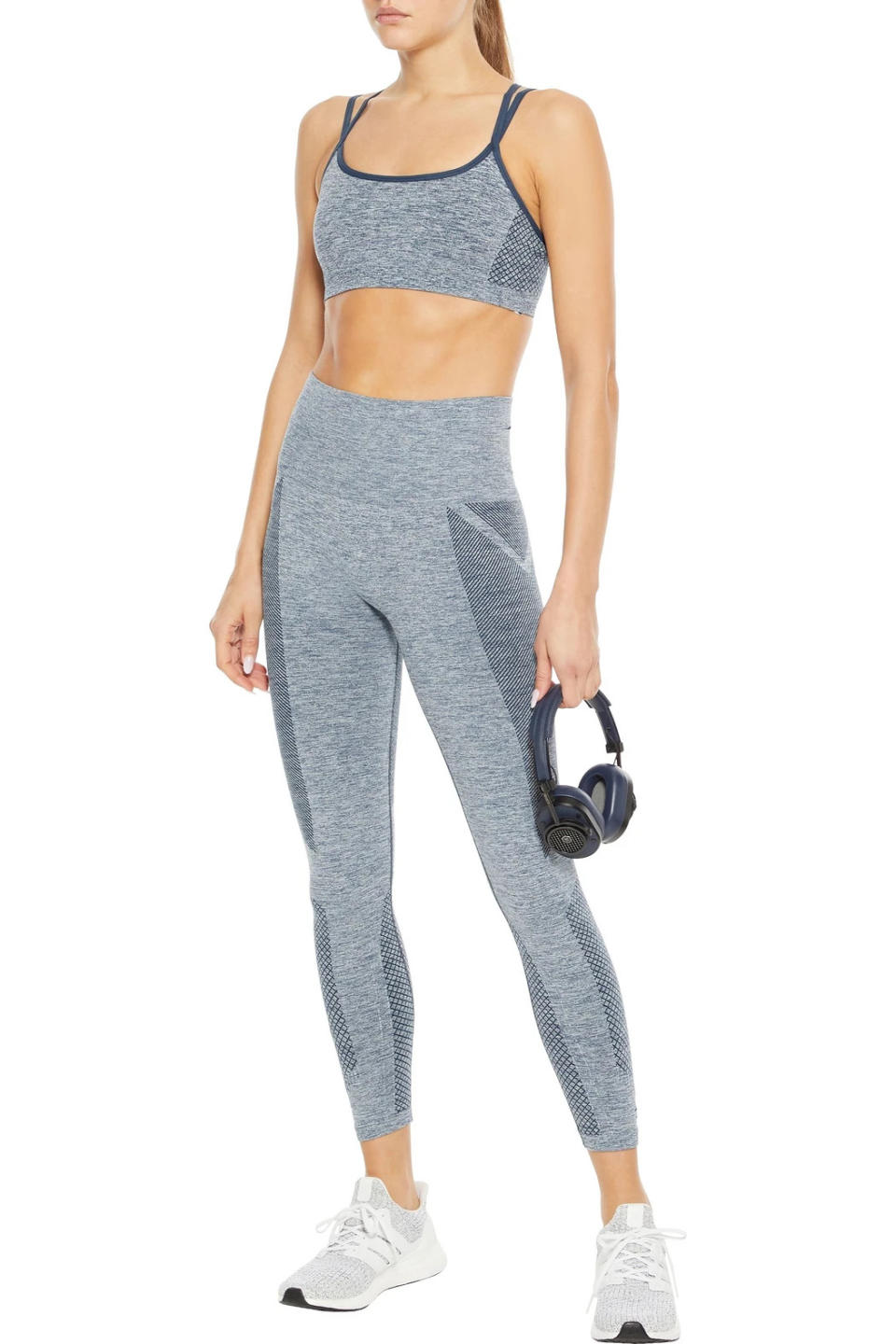 Reebok x Victoria Beckham Stretch-jacquard sports bra and Stretch-jacquard leggings. Image via The Outnet.