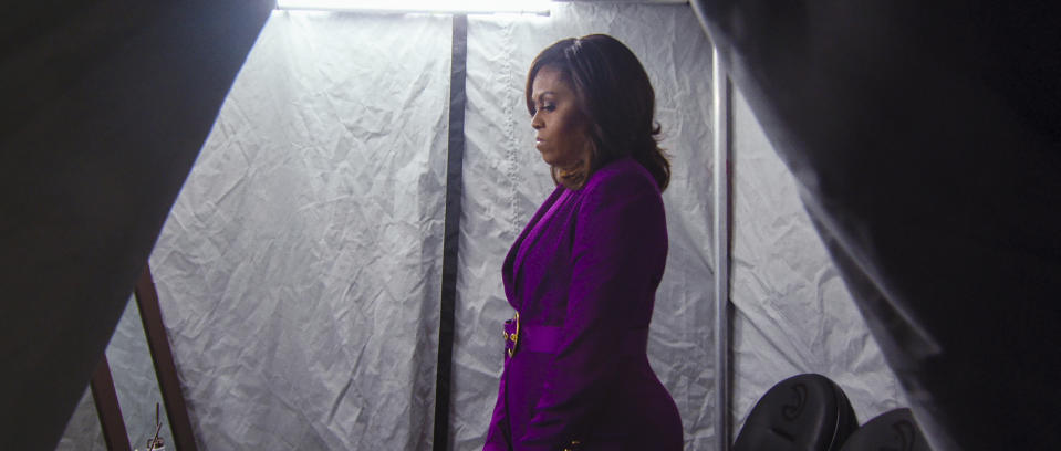 This image released by Netflix shows former first lady Michelle Obama in a scene from "Becoming." (Netflix via AP)