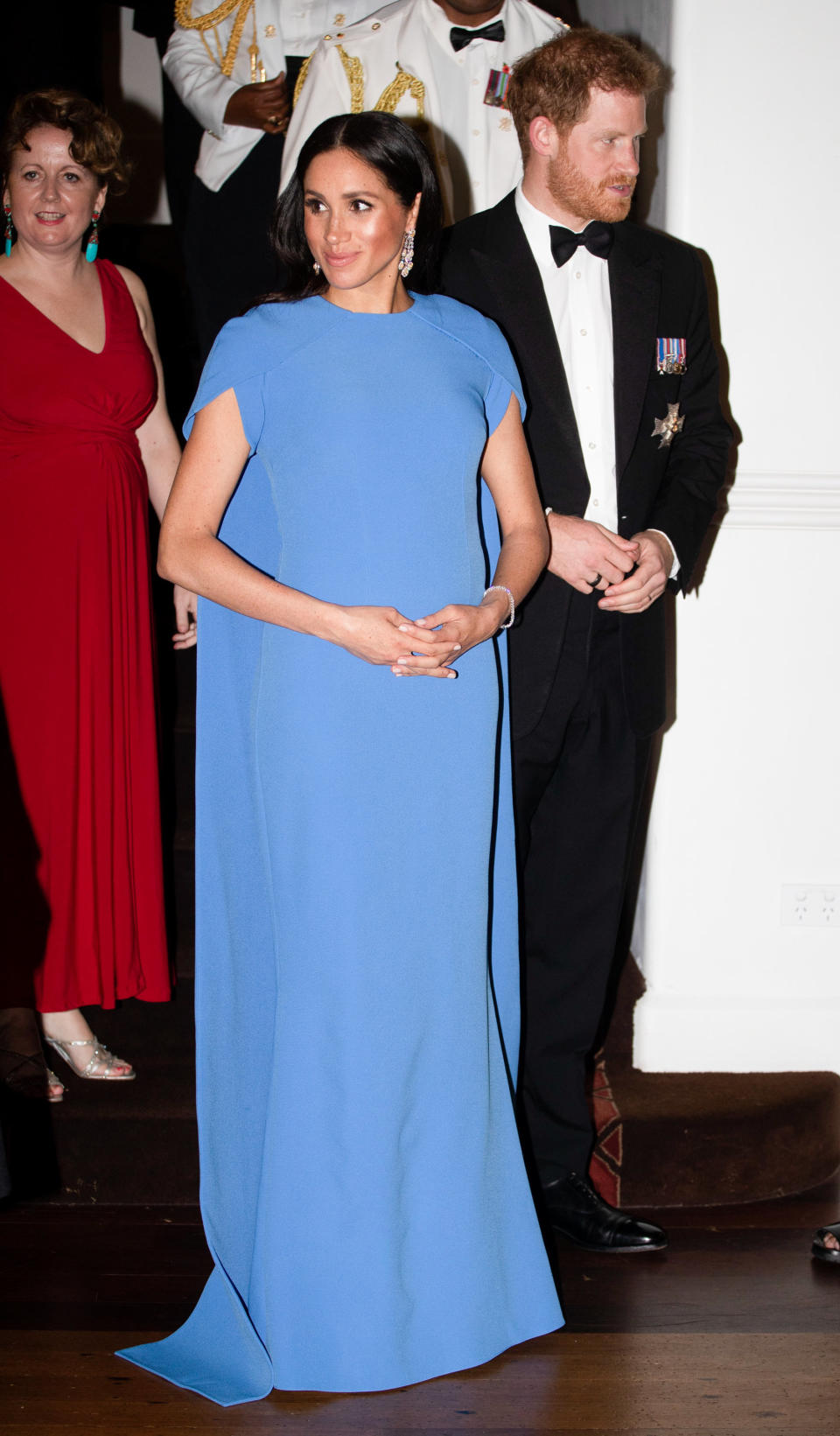 The duke and duchess attend a state dinner hosted by the president of the South Pacific nation Jioji Konrote at the Grand Pacific Hotel on Oct. 23 in Suva, Fiji.