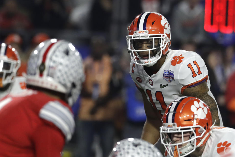 Isaiah Simmons (11) was the eighth pick of the draft to the Cardinals. (AP Photo/Rick Scuteri).