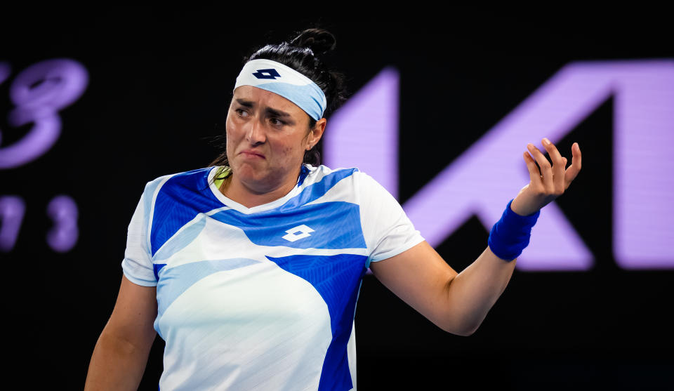 Seen here, Ons Jabeur during her second round loss against Marketa Vondrousova at the Australian Open. 