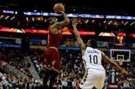 Jan 23, 2017; New Orleans, LA, USA; Cleveland Cavaliers guard Kyrie Irving (2) shoots over New Orleans Pelicans guard Langston Galloway (10) during the second quarter of a game at the Smoothie King Center. Mandatory Credit: Derick E. Hingle-USA TODAY Sports