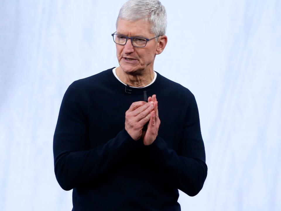 Apple CEO Tim Cook speaks at an Apple event at their headquarters in Cupertino, California, U.S. September 10, 2019.