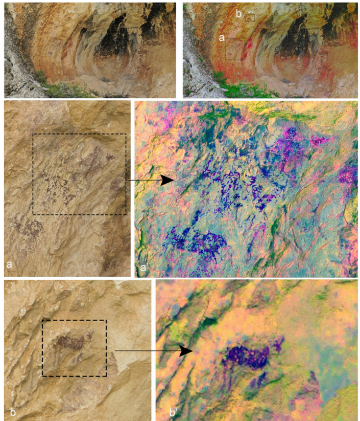 Paintings of humans and animals that are about four inches in size discovered on cave walls