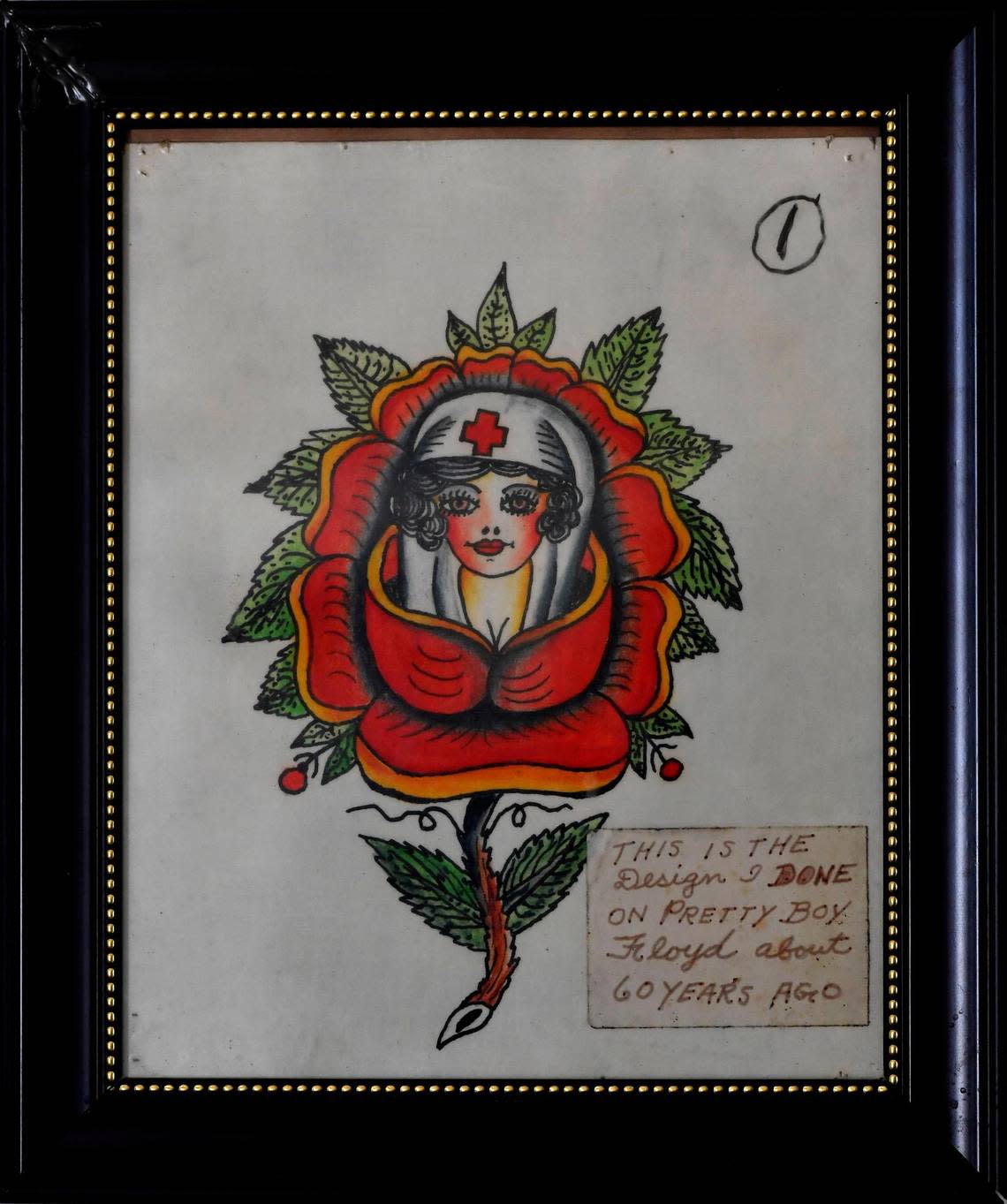 Included in the collection of the Bert Grimm Tattoo Museum is a design Bert Grimm claimed to have tattooed on gangster Pretty Boy Floyd. 