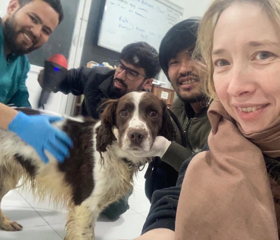 Kabul Small Animal Rescue founder Charlotte Maxwell-Jones with Chase upon his rescue. / Credit: Photo courtesy of Kabul Small Animal Rescue