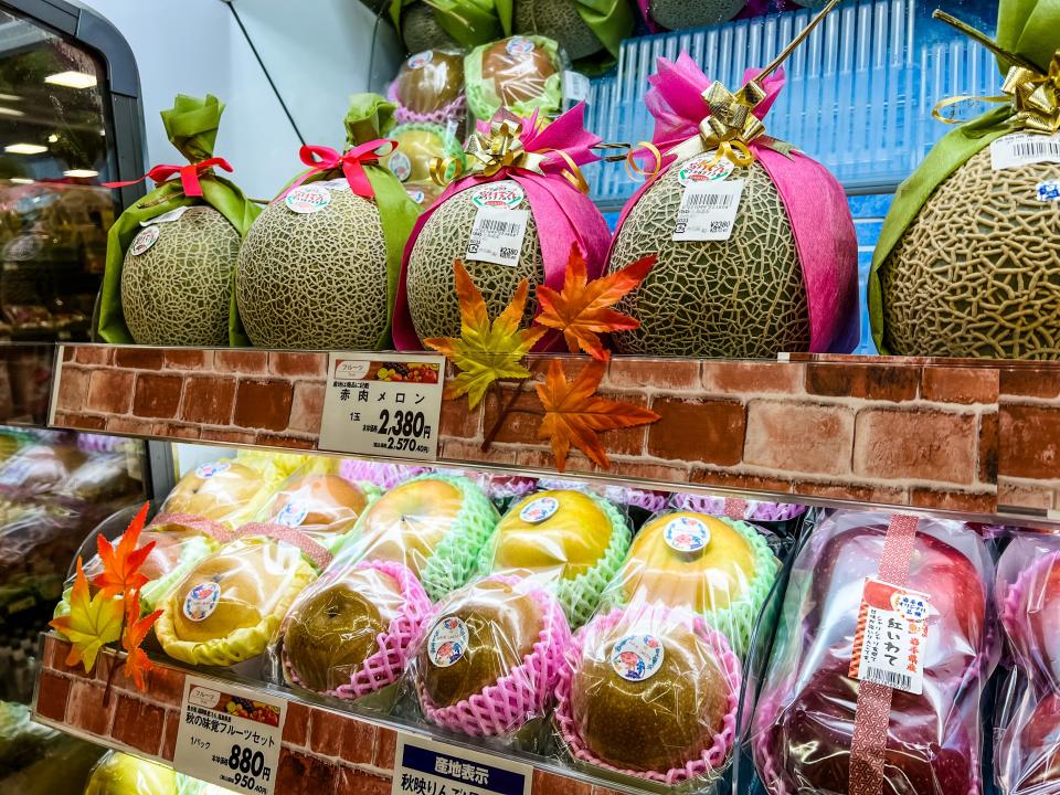 cantaloupes in japanese grocery store