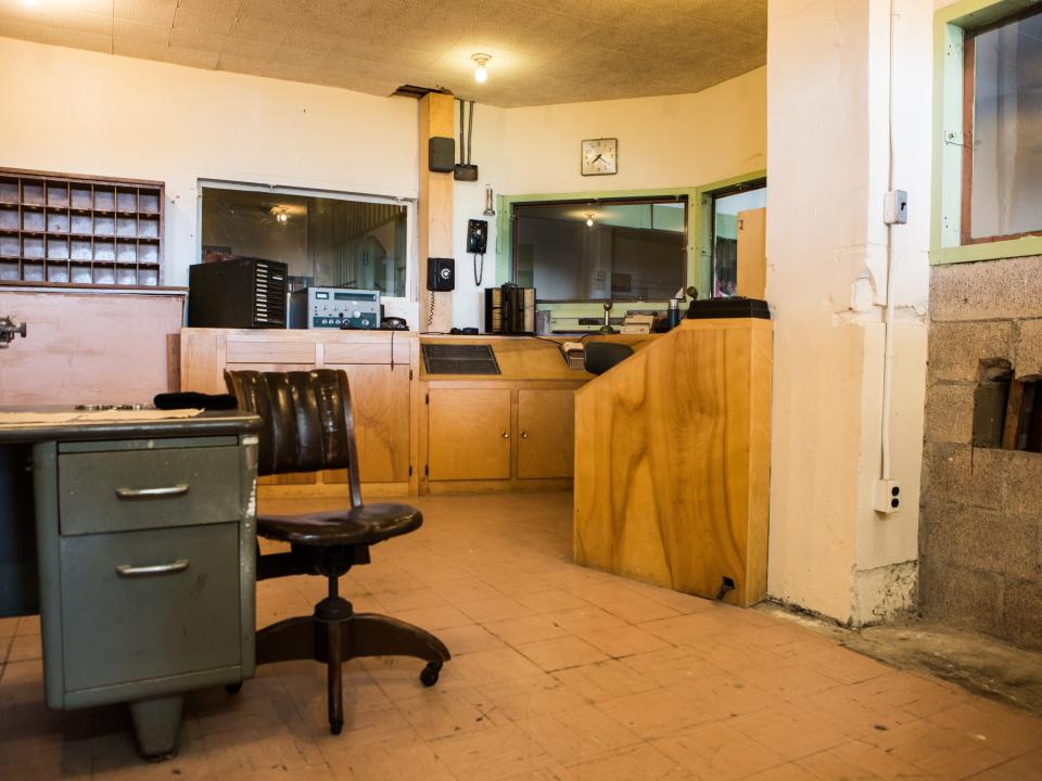 Control center inside the Alcatraz Penitentiary, with the row of rooms.