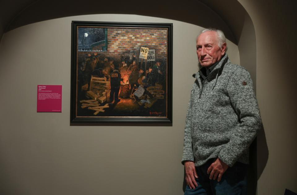The Northern Echo: Press preview at the Mining Art Gallery in Bishop Auckland. Artist Bob Olley with his oil on canvas entitled The Brazier. 
