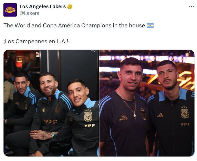 Di María, Otamendi, Molina, Dibu Martínez y Rodríguez, presentes para ver a Los Angeles Lakers