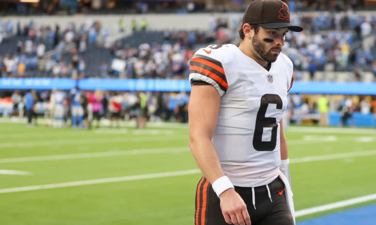 Cleveland Browns quarterback Baker Mayfield on the field.