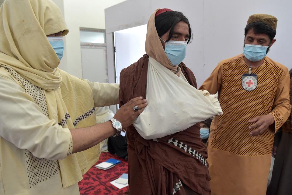 Taliban fighters participate in a first-aid training class 