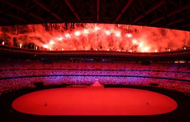 Fireworks explode over the arena. (Photo: picture alliance via Getty Images)