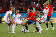 <p>Spain’s Isco tries to get his team going in the second half </p>