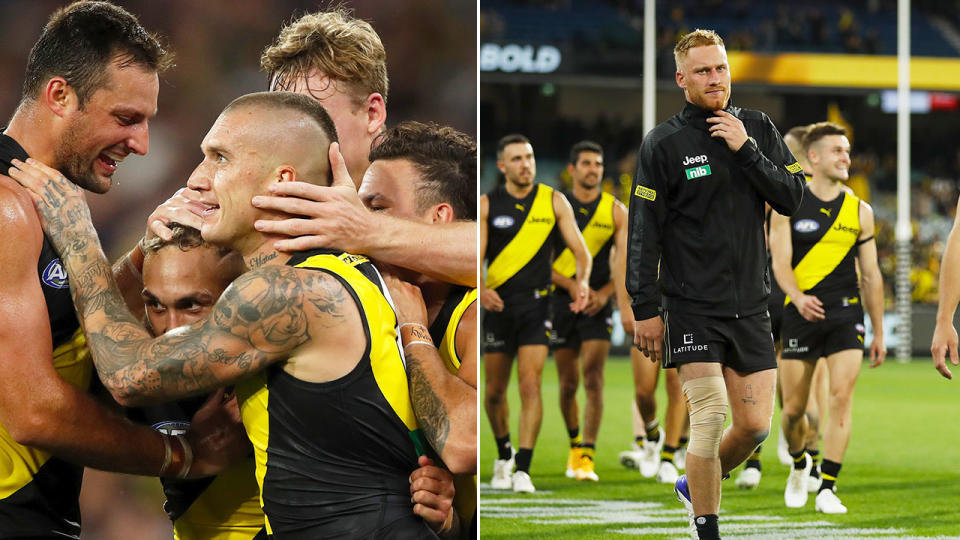 Richmond's Nick Vlastuin is seen here sporting a bandage on his knee after the Tigers' round one win.