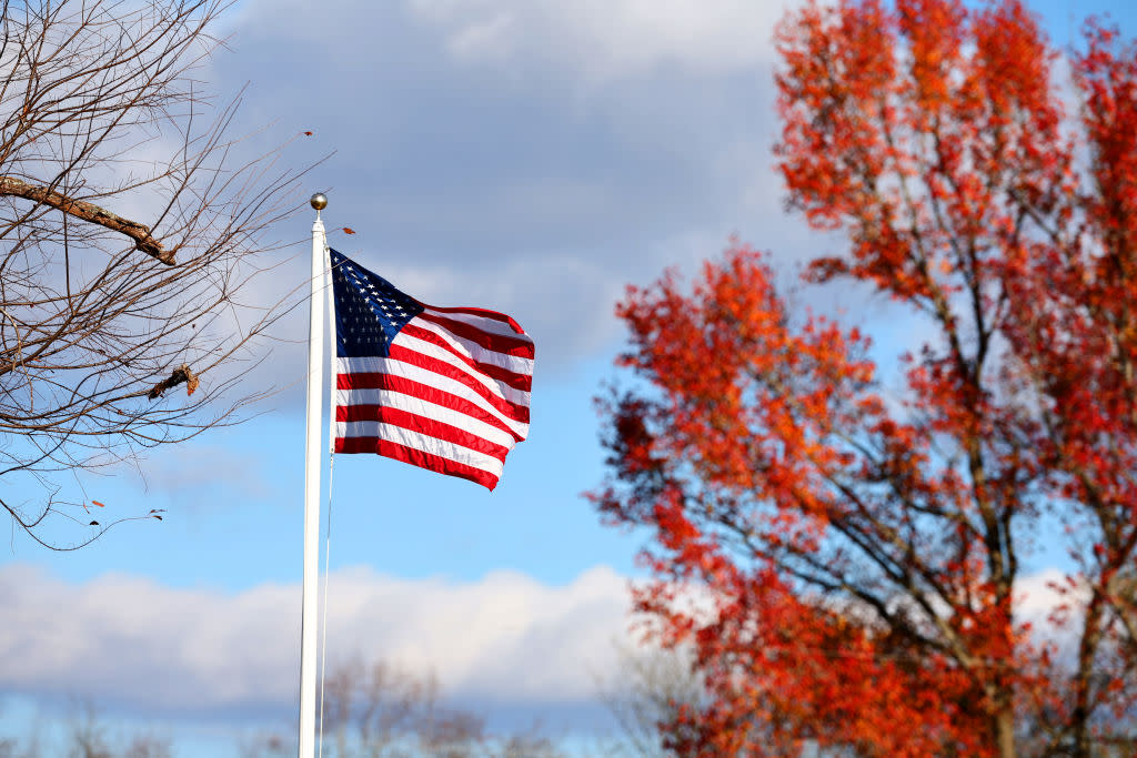  An American flag waves on November 18, 2023 in Earlysville, Virginia. 