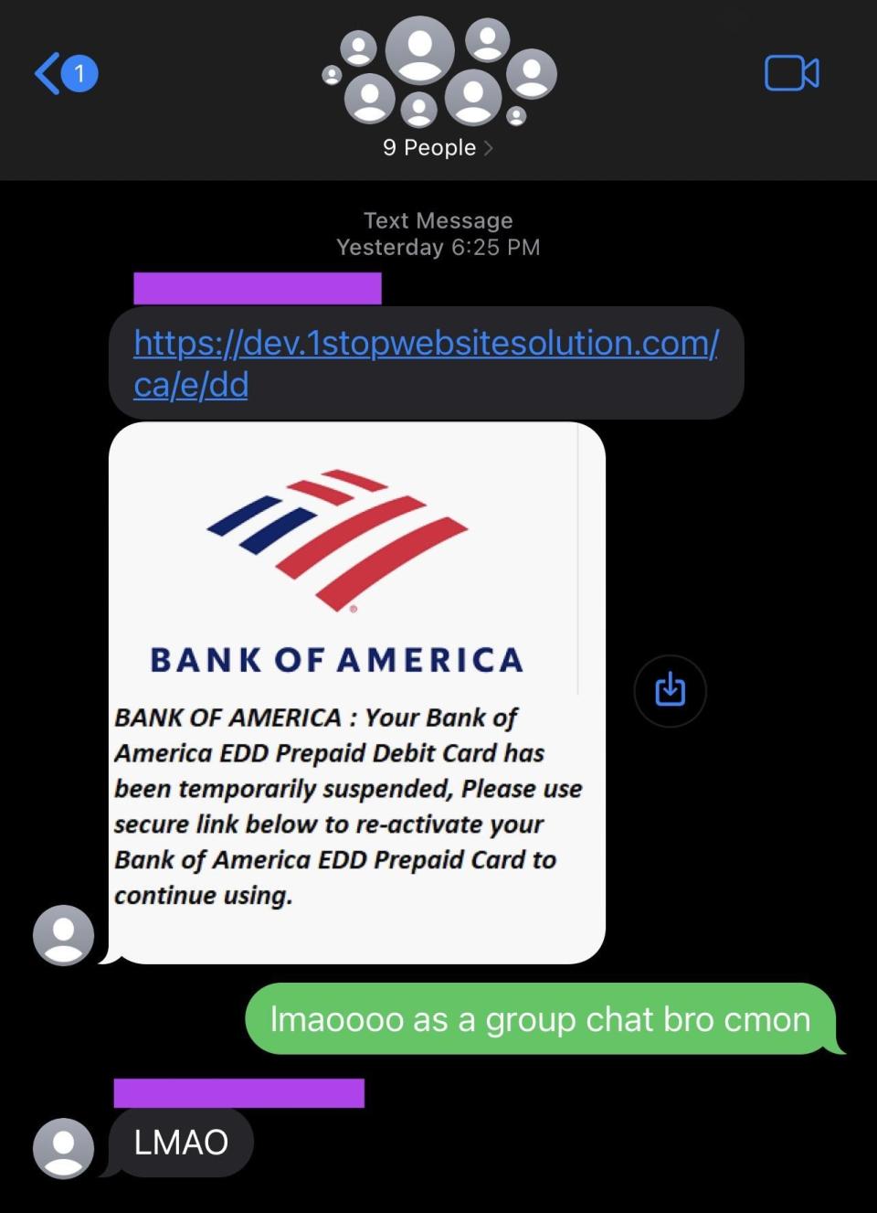 scammer who tries to scam a whole group chat of people