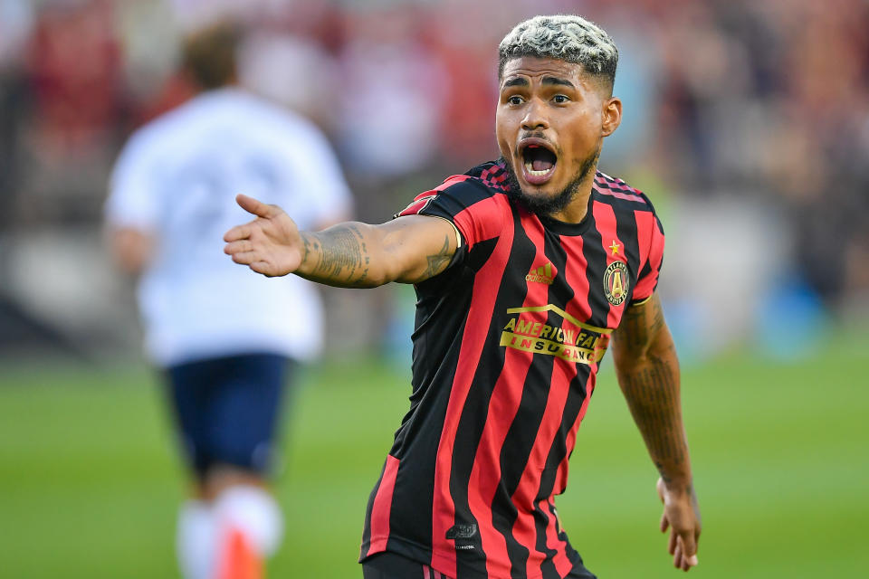 KENNESAW, GA  JULY 07:  Atlanta's Josef Martinez (7) questions the referee's call during the US Open Cup match between Saint Louis FC and Atlanta United FC on July 10th, 2019 at Fifth Third Bank Stadium in Kennesaw, GA.  (Photo by Rich von Biberstein/Icon Sportswire via Getty Images)