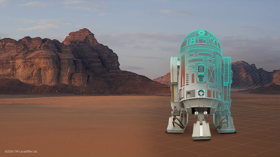  Autodesk Star Wars droid challenge; a robot stands on a desert planet. 