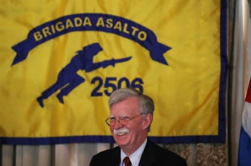 John Bolton, then the national security advisor, in April 2019 addresses veterans of the failed CIA-backed Bay of Pigs invasion of Cuba