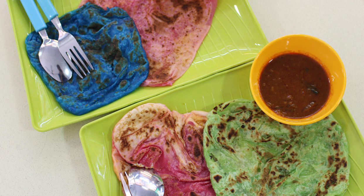 The colourful prata available at Banana Leaf Pork Briyani. (Photo: Gabriel Choo / Yahoo Lifestyle Singapore)