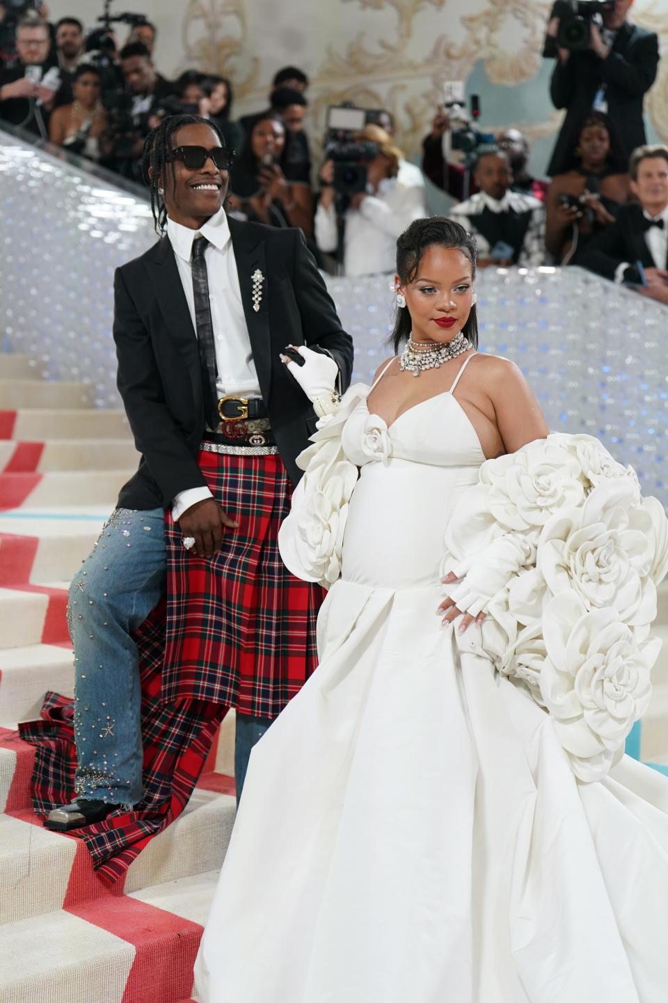 A$AP Rocky, Rihanna, in Valentino at arrivals for Karl Lagerfeld: A Line of Beauty - The Costume Institute Met Gala - Part 4, The Metropolitan Museum of Art, New York, NY May 1, 2023. Photo By: Kristin Callahan/Everett Collection