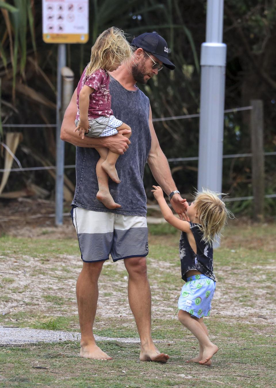 Hot dad alert: Chris Hemsworth and twins enjoy a boy's day out