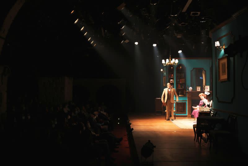 Actors perform on stage to an audience whose members have a "Green Pass", a pass for those vaccinated against the coronavirus disease (COVID-19) or those with presumed immunity, in Jerusalem