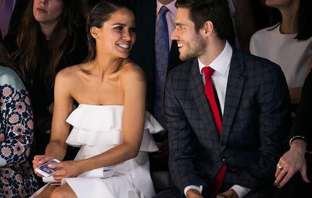 Jodi Anasta and Jordan Stenmark front row at Myer Spring 16 Fashion Launch. Source: Media-Mode