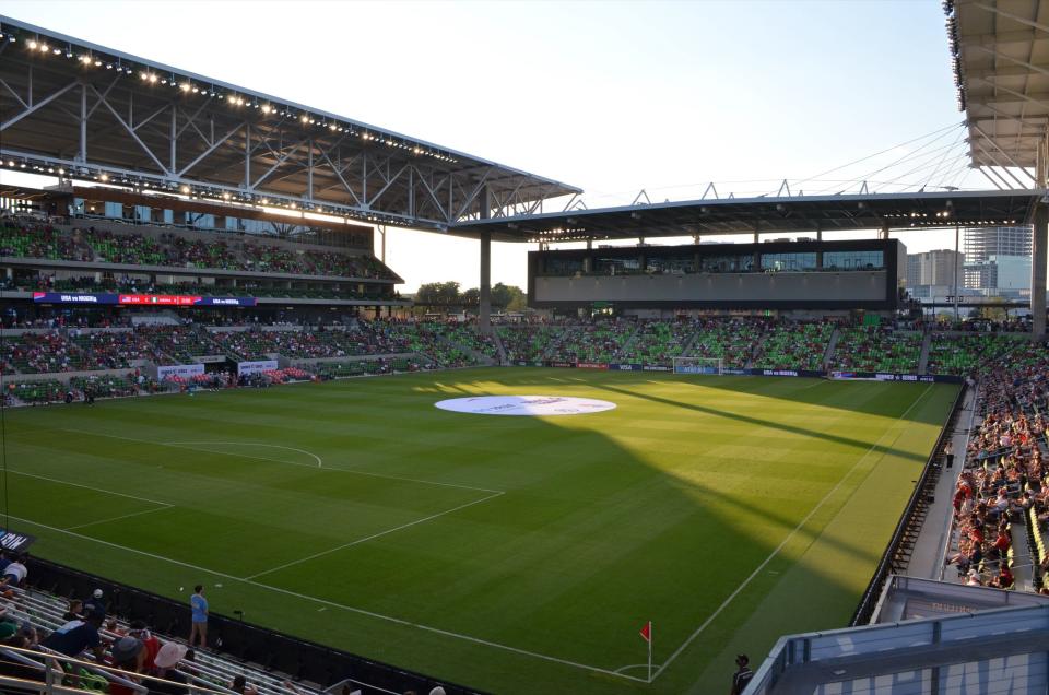 view of the field at Q2 Stadium, home of Austin FC in Austin, TX