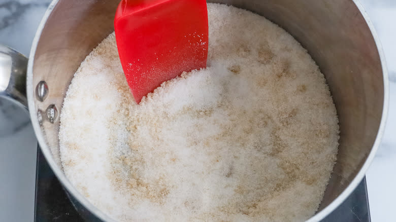 sugar in metal pot