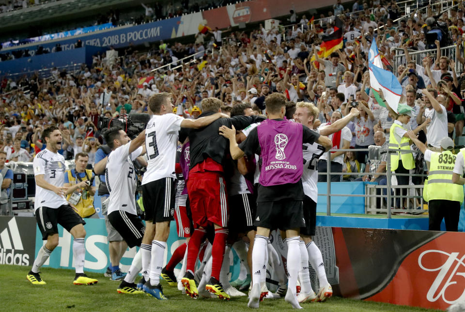 Get this party started: Germany players celebrate after winning 2-1