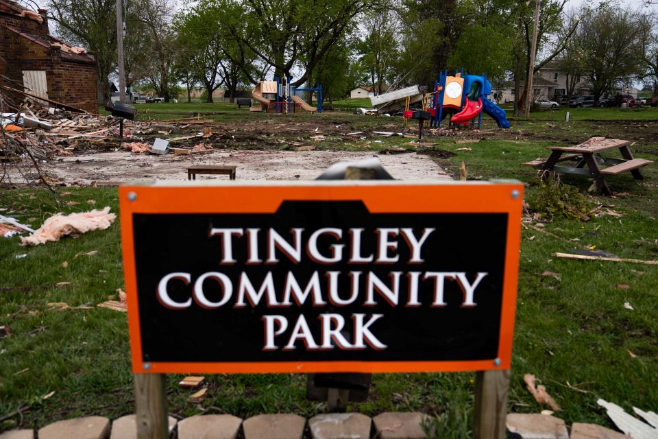 Tornado damage is seen Saturday, April 27, 2024, in Tingley, IA.