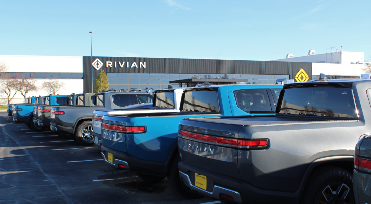 Rivian (RIVN) car manufacturing plant. Rivian develops vehicles, products and services related to sustainable transportation.