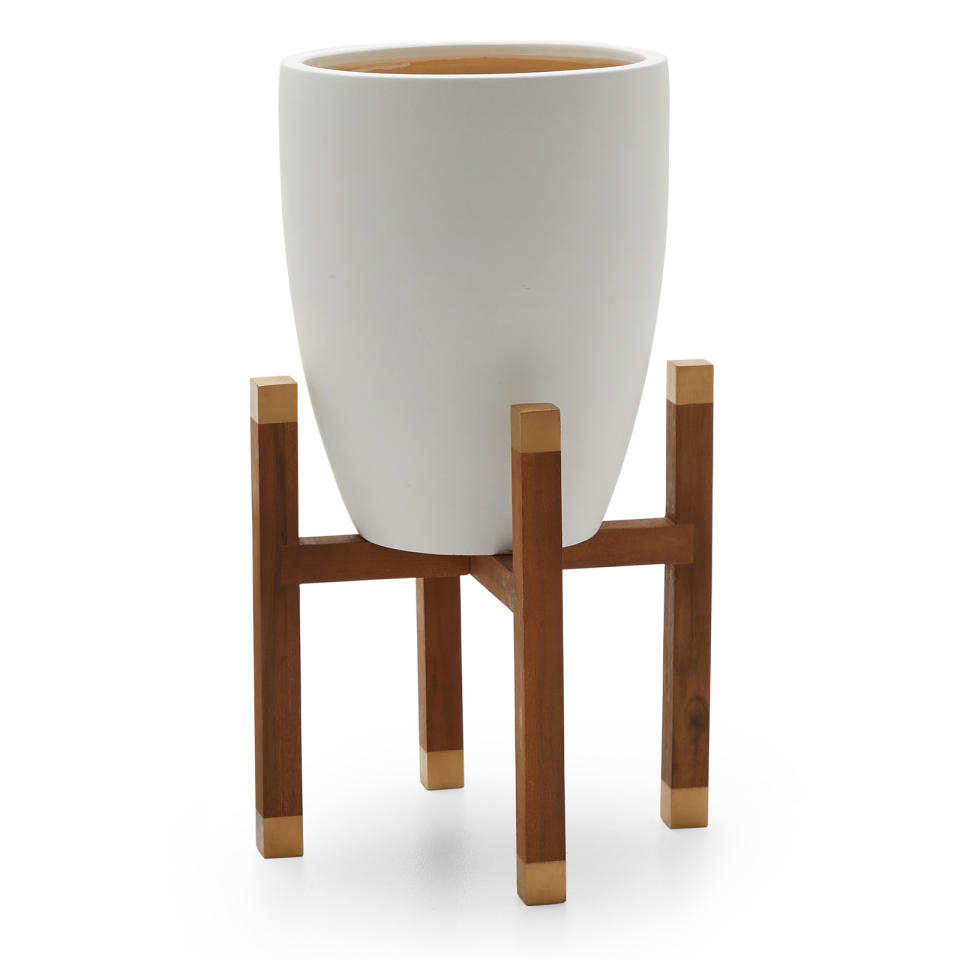 MoDRN Scandinavian Earthenware Planter with Wood Stand (Photo: Walmart)