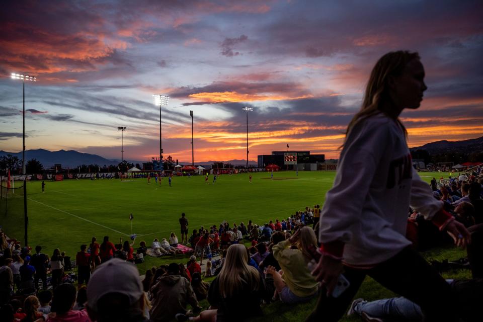 The sun sets as BYU and Utah face off at Ute Field in Salt Lake City on Saturday, Sept. 9, 2023. | Spenser Heaps, Deseret News