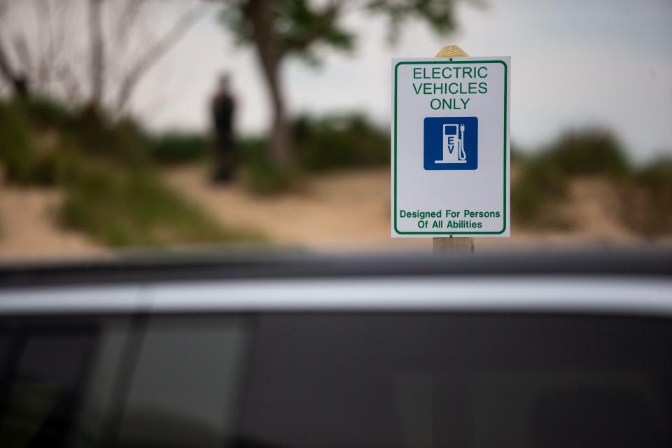 Holland State Park hosts the first electric vehicle charging station as the first state park with the stations Thursday, May 26, 2022, at Holland State Park. 