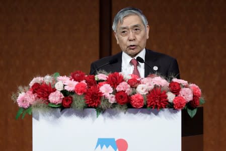 Haruhiko Kuroda, governor of the Bank of Japan (BOJ), speaks at the Group of 20 (G-20) high-level seminar on financial innovation "Our Future in the Digital Age" on the sidelines of the G-20 finance ministers and central bank governors meeting in Fukuoka