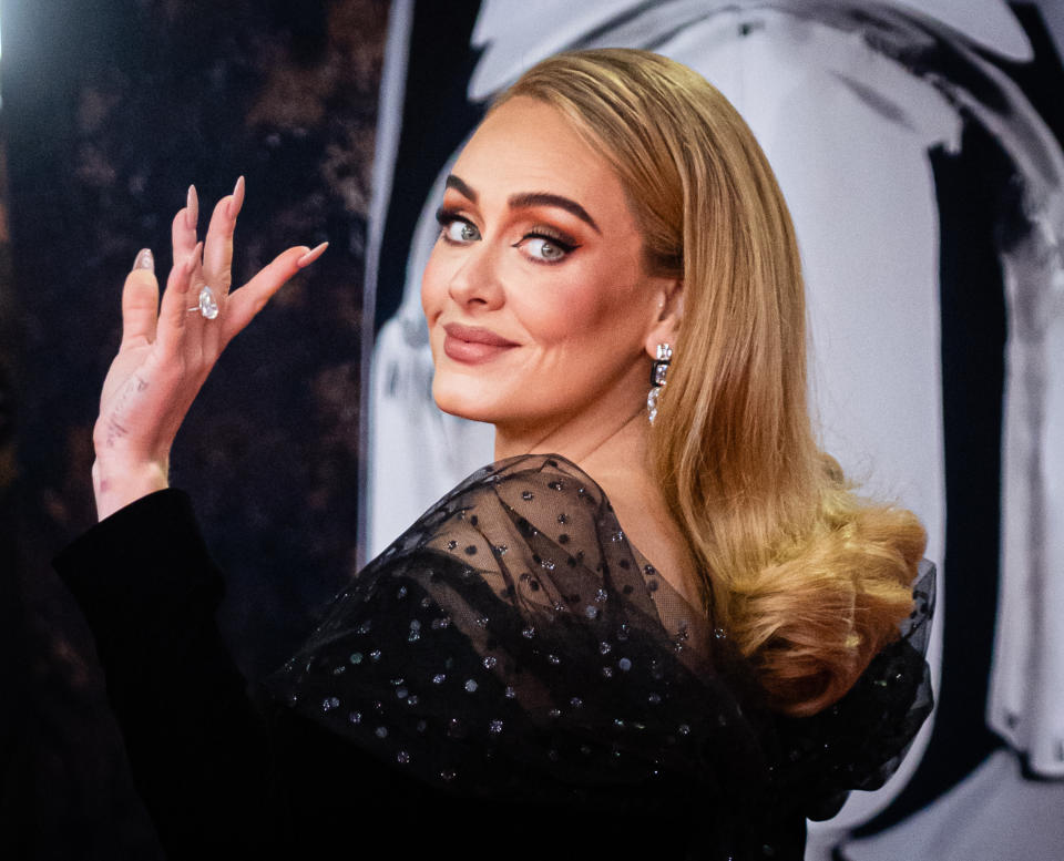 LONDON, ENGLAND - FEBRUARY 08: (EDITORIAL USE ONLY)  Adele attends The BRIT Awards 2022 at The O2 Arena on February 08, 2022 in London, England. (Photo by Samir Hussein/WireImage )
