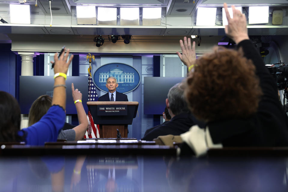 Fauci during a White House press briefing on Jan. 21.<span class="copyright">Alex Wong—Getty Images</span>