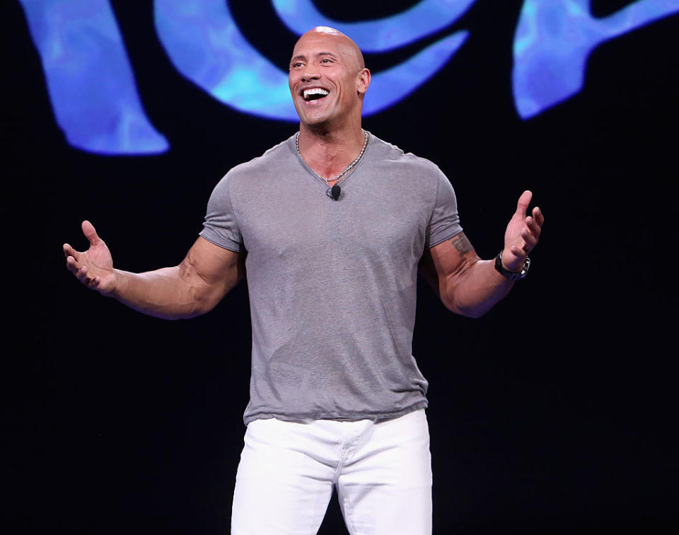 The rock speaking on stage