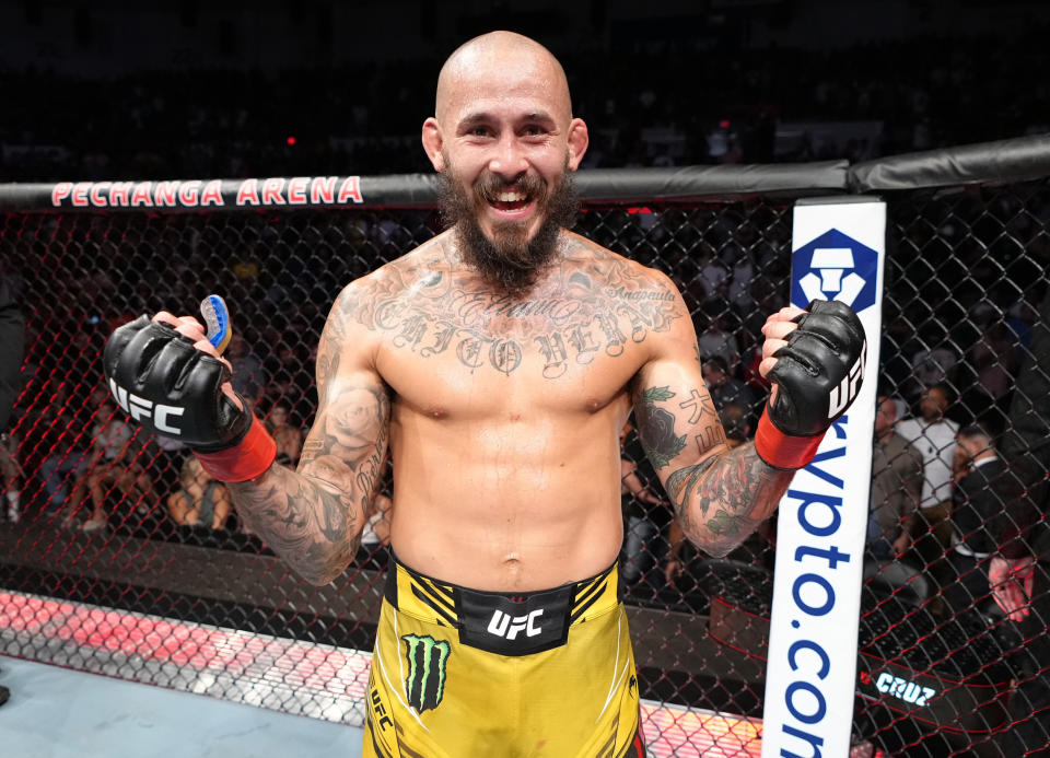 SAN DIEGO, CALIFORNIA - AUGUST 13: Marlon Vera of Ecuador reacts after his knockout victory over Dominick Cruz in a bantamweight fight during the UFC Fight Night event at Pechanga Arena on August 13, 2022 in San Diego, California. (Photo by Jeff Bottari/Zuffa LLC)