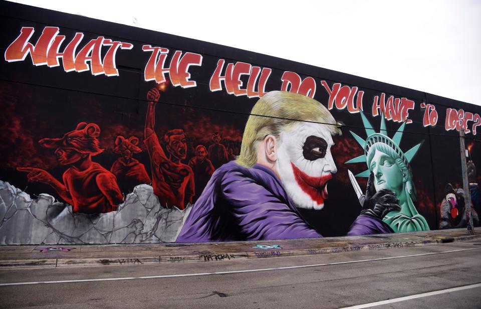 A Donald Trump mural covers a building in the Wynwood neighborhood of Miami, Florida, on October 27, 2016.