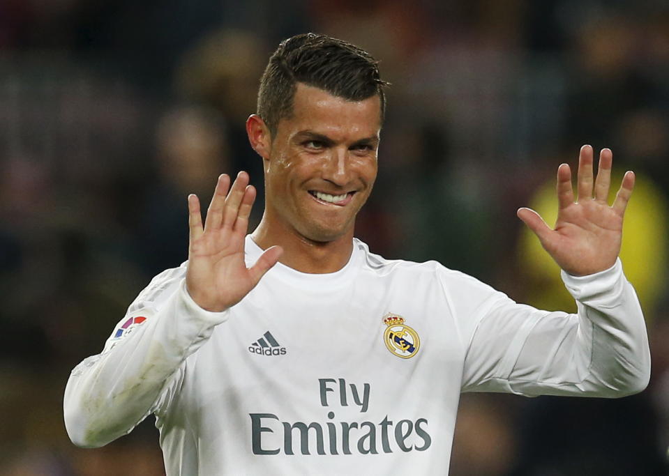 Football Soccer - FC Barcelona v Real Madrid - La Liga - Camp Nou, Barcelona - 2/4/16Real Madrid's Cristiano Ronaldo celebrates after the game. Reuters / Albert GeaLivepic EDITORIAL USE ONLY.  TPX IMAGES OF THE DAY