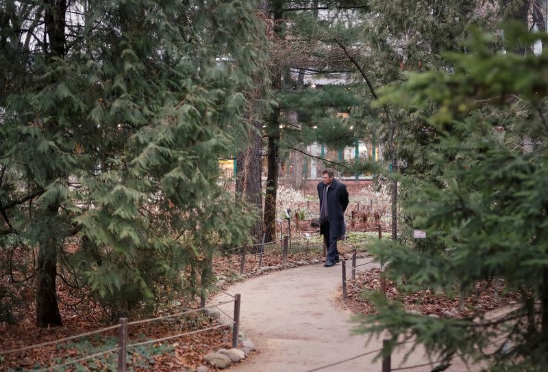 A visitor walks in the Apothecary Garden in Moscow