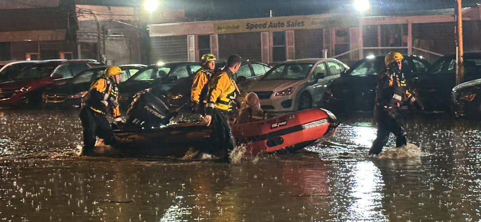 Swiftwater Rescue Paramedics Rescue A Driver Trapped In A Vehicle In Pittsburgh On April 12, 2024. (Pittsburgh Public Safety Dept. )