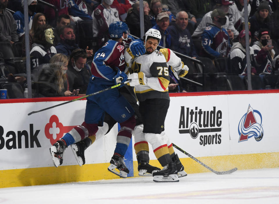 Golden Knights forward Ryan Reaves could be looking at supplemental discipline after he went berserk during Vegas's Game 1 loss to the Avalanche. (Getty)