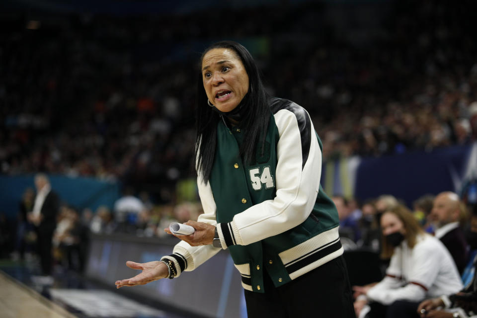 Dawn Staley and the South Carolina women's basketball team won't play BYU this year or next. (Photo by Bailey Hillesheim/Icon Sportswire via Getty Images)