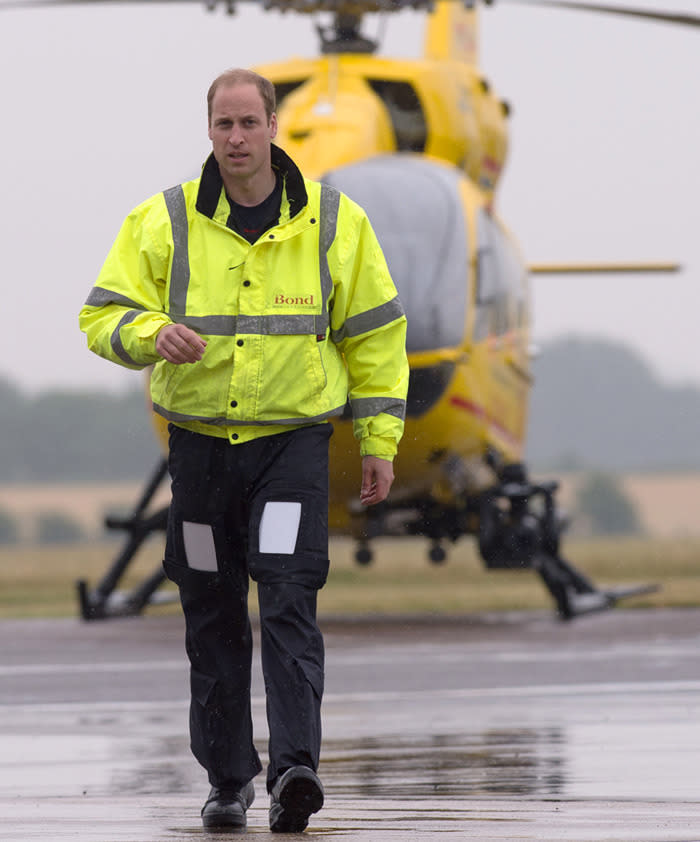 Prince William begins his new job with the East Anglian Air Ambulance (EAAA) at Cambridge Airport on July 13, 2015 in Cambridge, England. Photo: Stefan Rousseau WPA/Getty Images